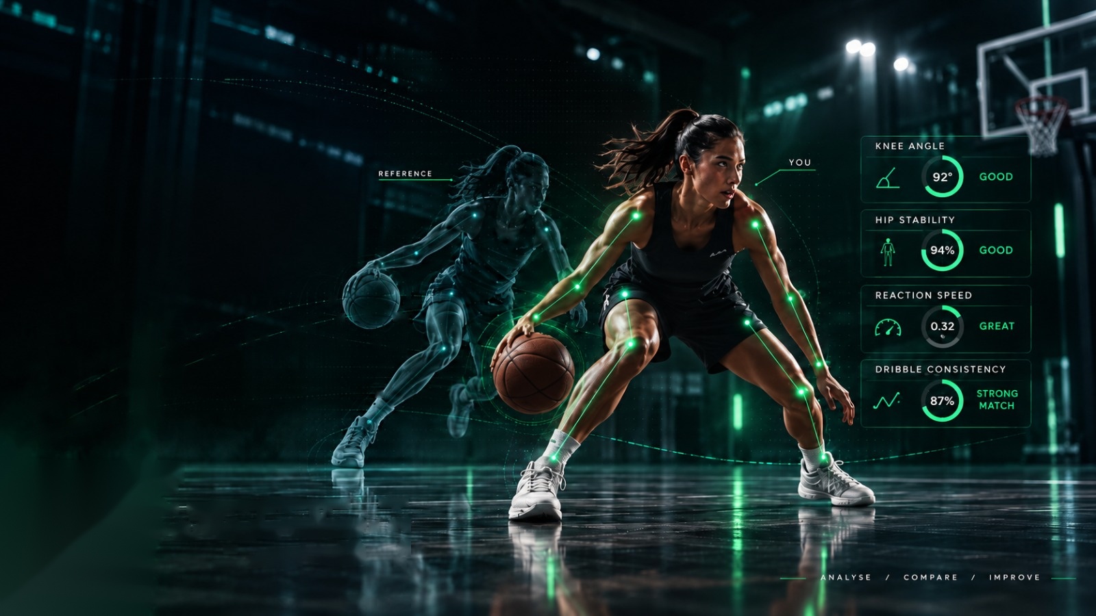 Basketball dribble compared against a reference pose