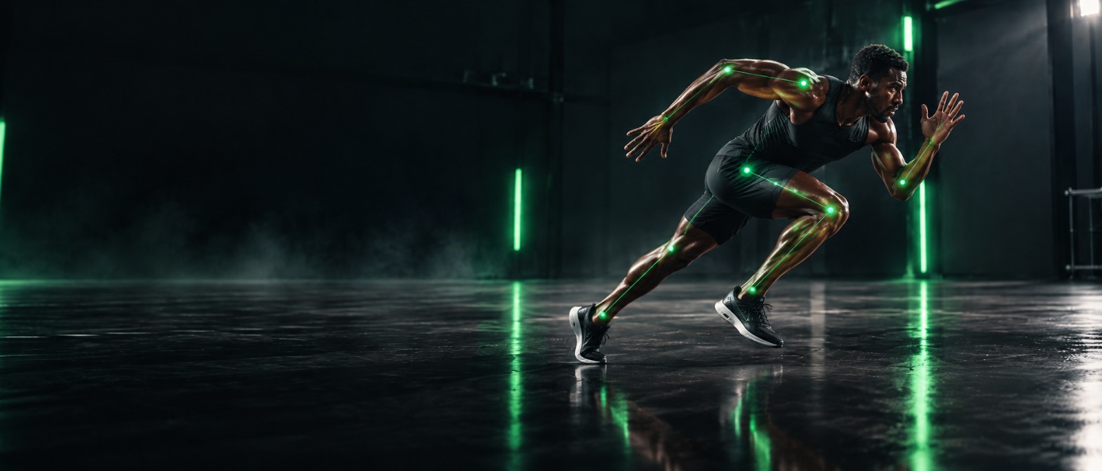 Sprinter tracked with joint landmarks during acceleration